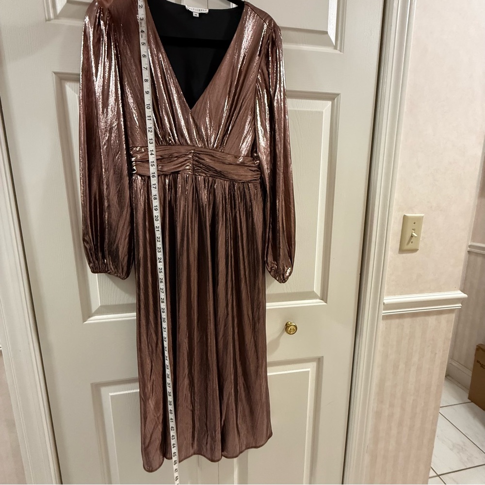Baltic Born Bronze Shimmer Midi Dress Long Sleeve Cocktail Wedding Guest M - Picture 15 of 16